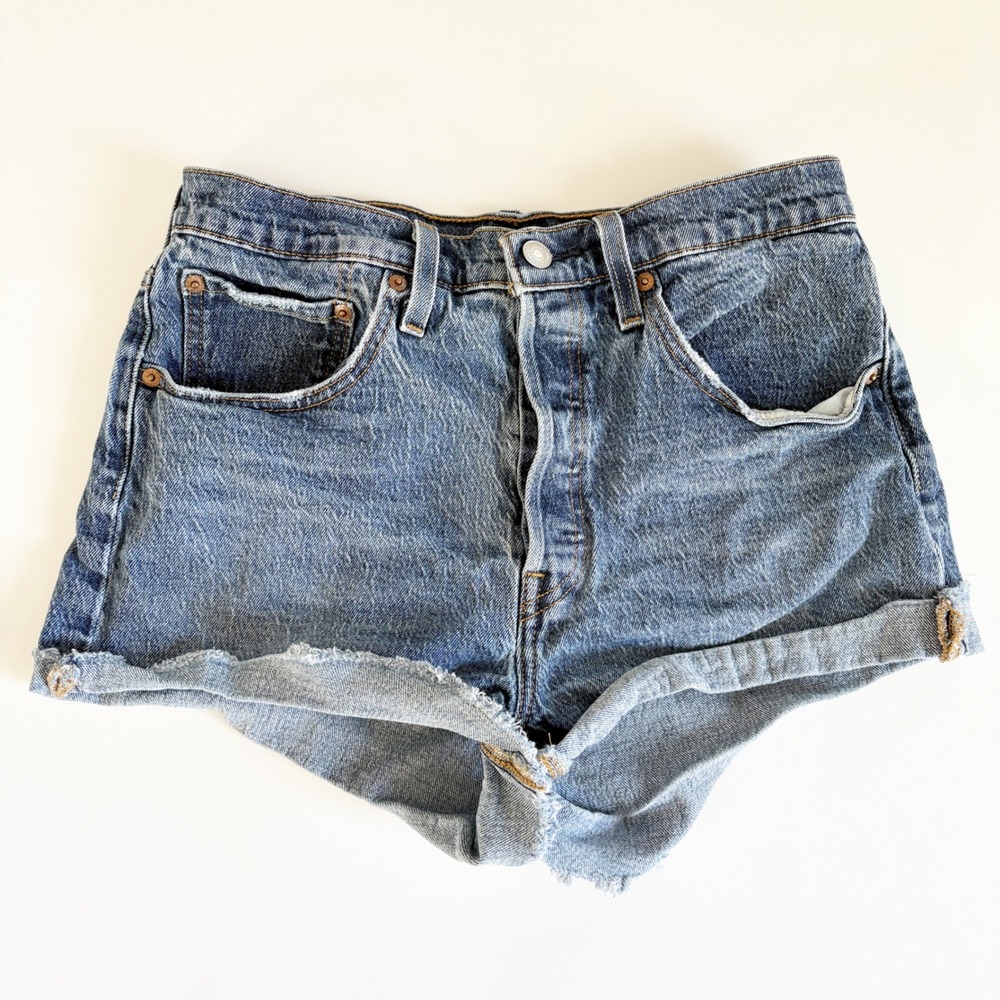Levi's Womens 501 High Rise Button Fly Boho Cut Off Denim Jean Shorts Size 30
